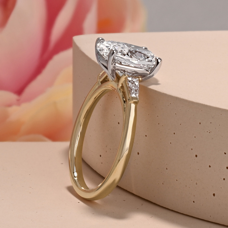 Custom 3ct Elongated Cushion Three Stone Baguette