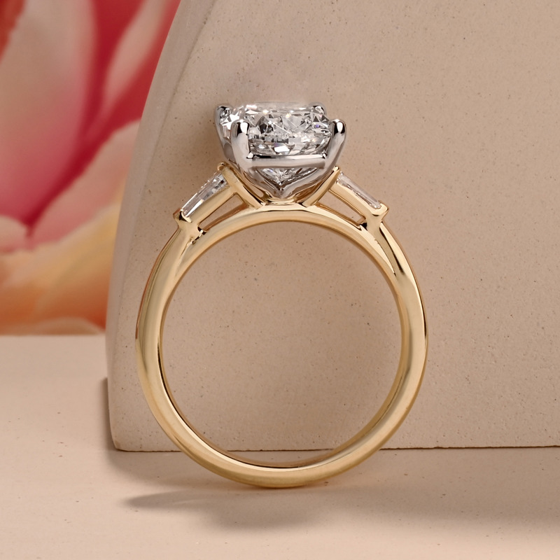 Custom 3ct Elongated Cushion Three Stone Baguette