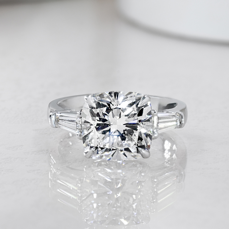Platinum Baguette Ring 4ct Cushion