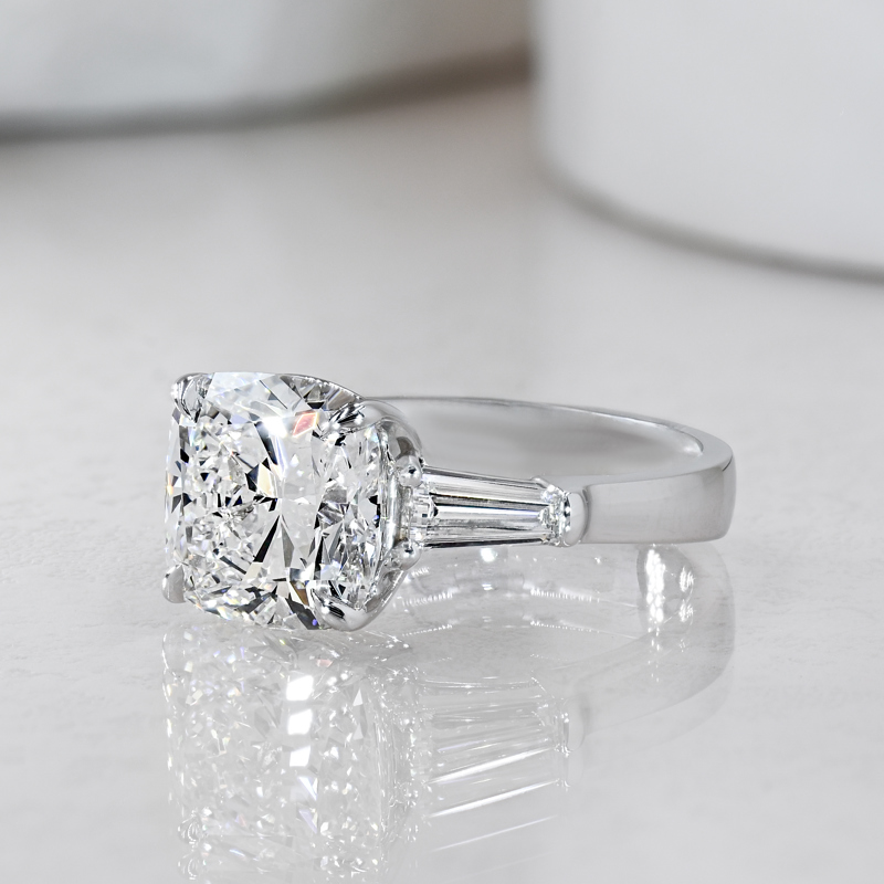 Platinum Baguette Ring 4ct Cushion