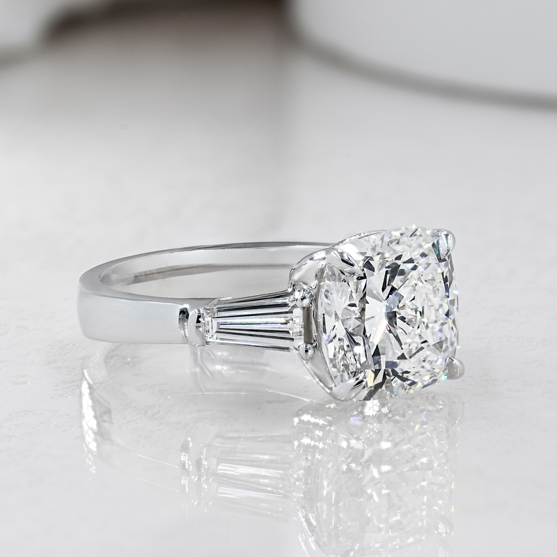 Platinum Baguette Ring 4ct Cushion