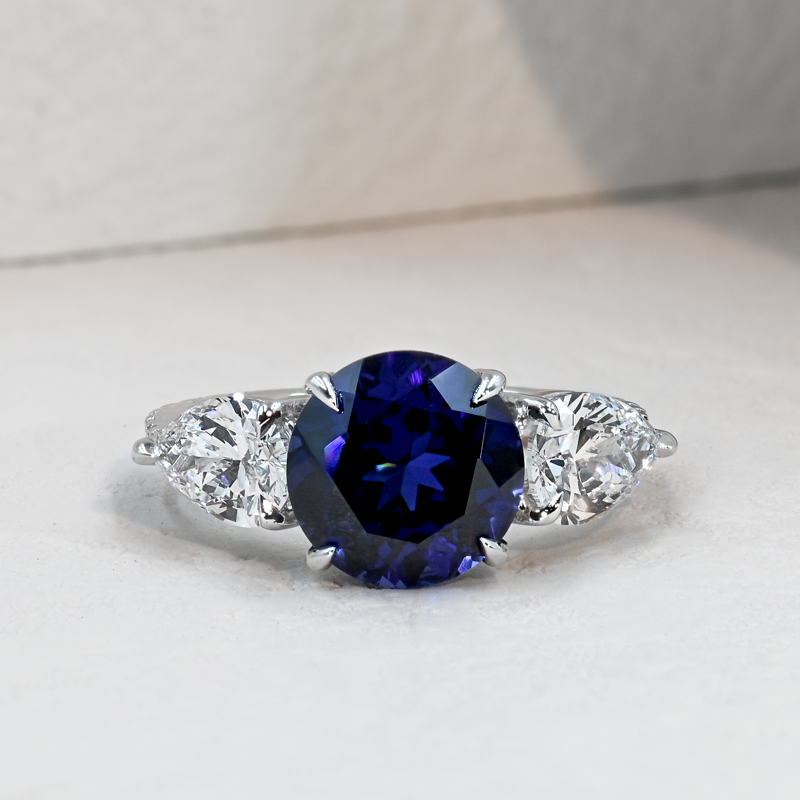 Luxury Three Stone 9mm Lab Blue Sapphire