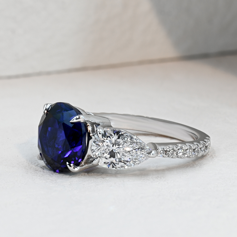 Luxury Three Stone 9mm Lab Blue Sapphire