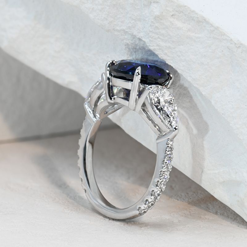 Luxury Three Stone 9mm Lab Blue Sapphire
