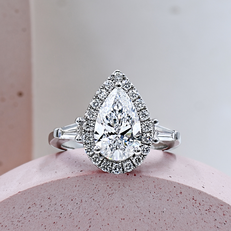 Halo & Baguette 2ct Pear Ring