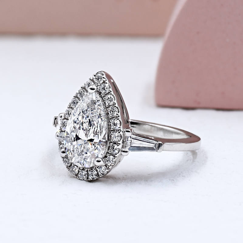 Halo & Baguette 2ct Pear Ring