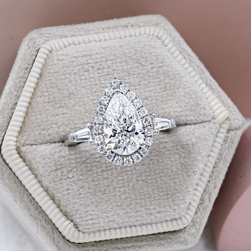 Halo & Baguette 2ct Pear Ring