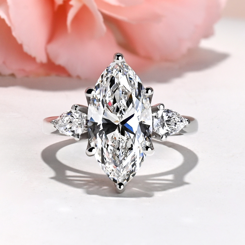 Custom Lotus Three Stone Marquise