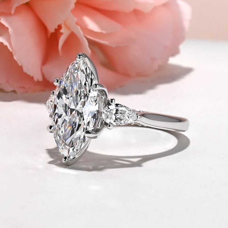 Custom Lotus Three Stone Marquise
