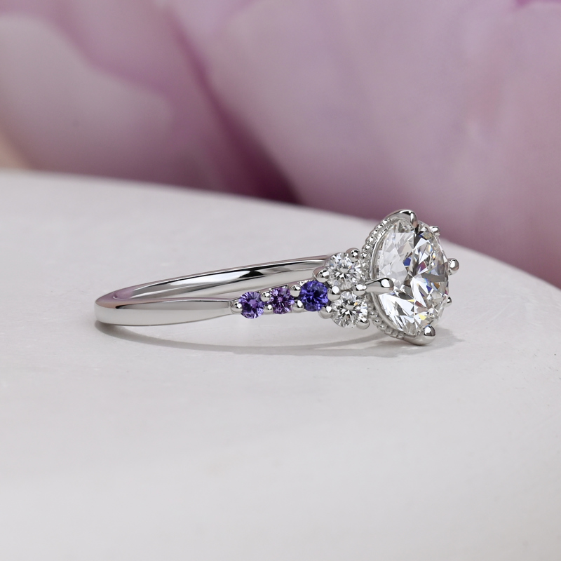 Custom White Gold 1-1/2ct Round Diamond & Gemstone Ring