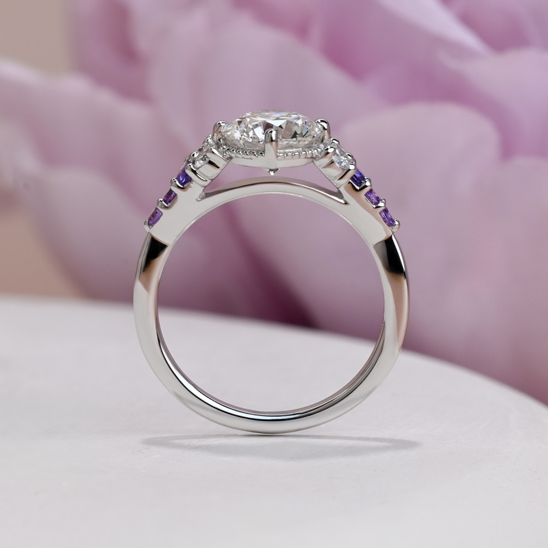Custom White Gold 1-1/2ct Round Diamond & Gemstone Ring