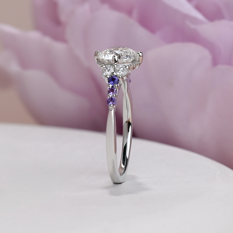 Custom White Gold 1-1/2ct Round Diamond & Gemstone Ring