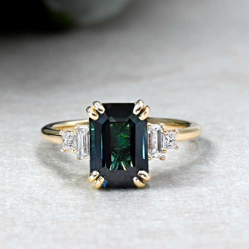 Natural Teal Sapphire & Diamond Ring