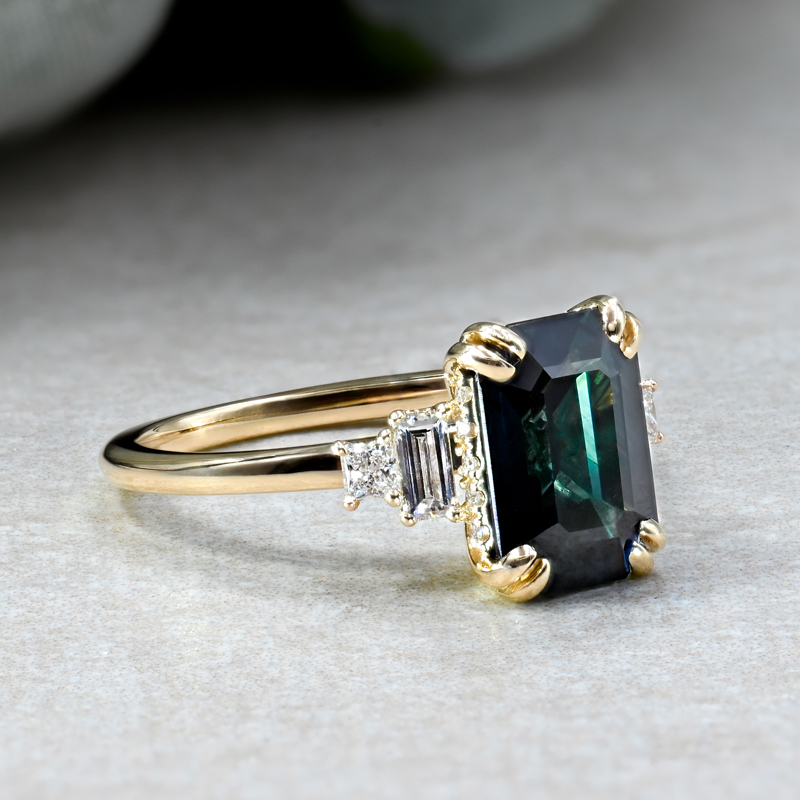 Natural Teal Sapphire & Diamond Ring