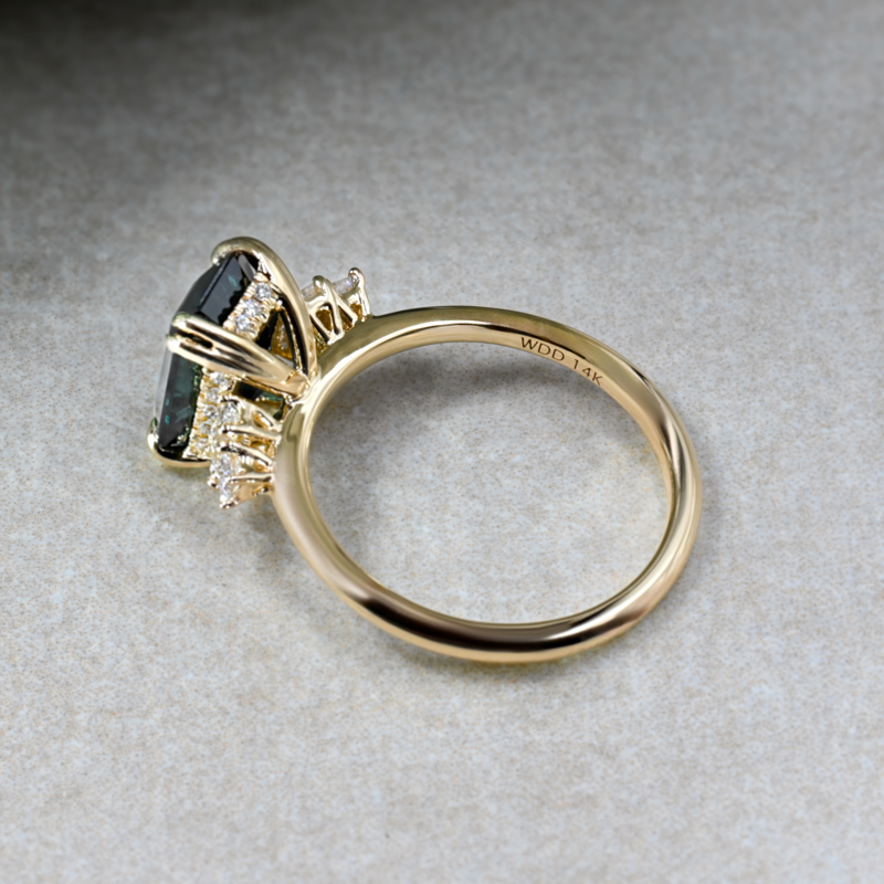 Natural Teal Sapphire & Diamond Ring