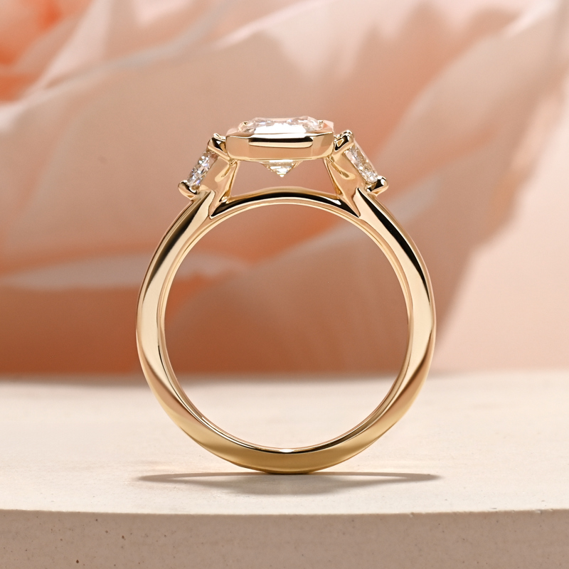 Modern Bezel Three Stone Emerald & Pear