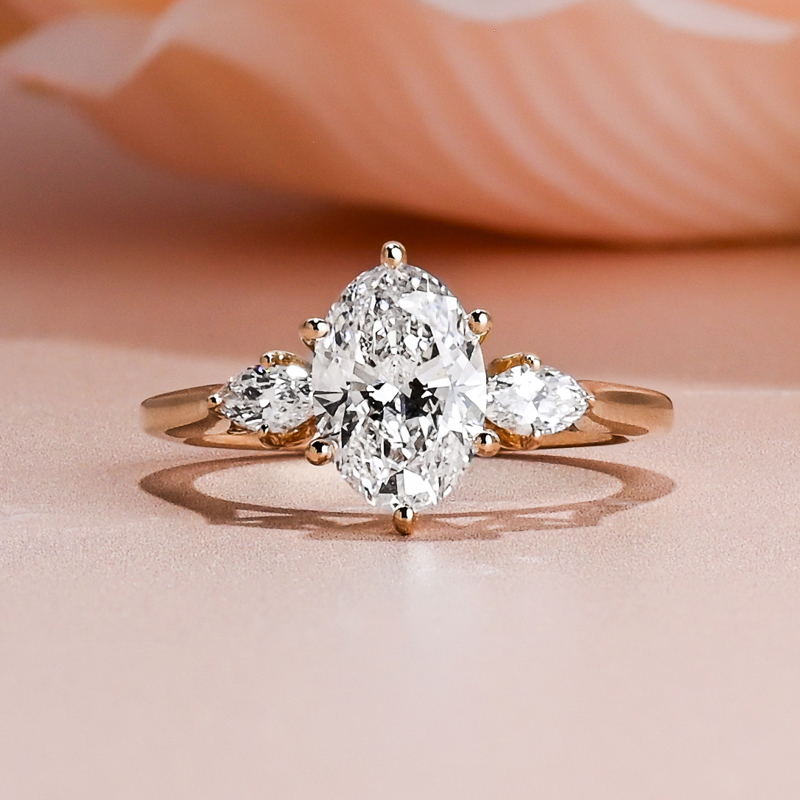 Custom Lotus Three Stone Oval & Marquise
