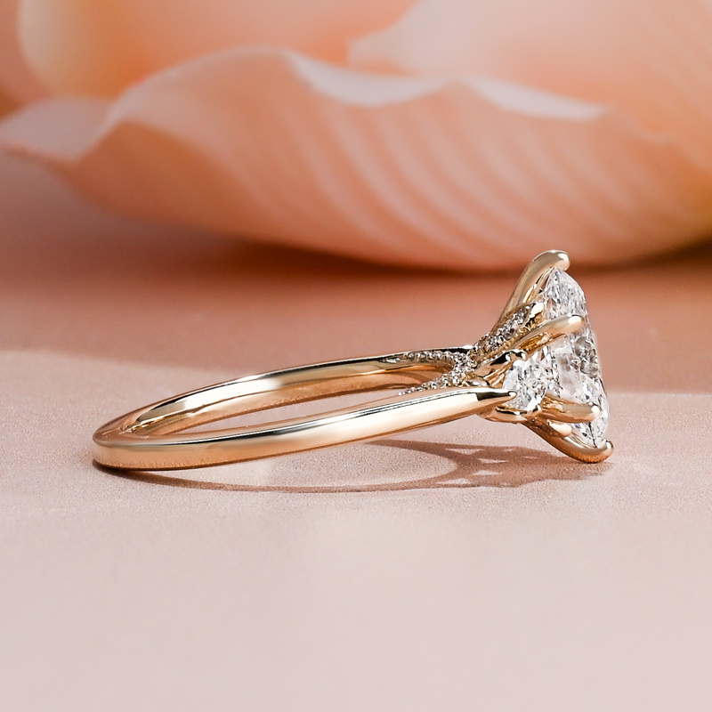 Custom Lotus Three Stone Oval & Marquise
