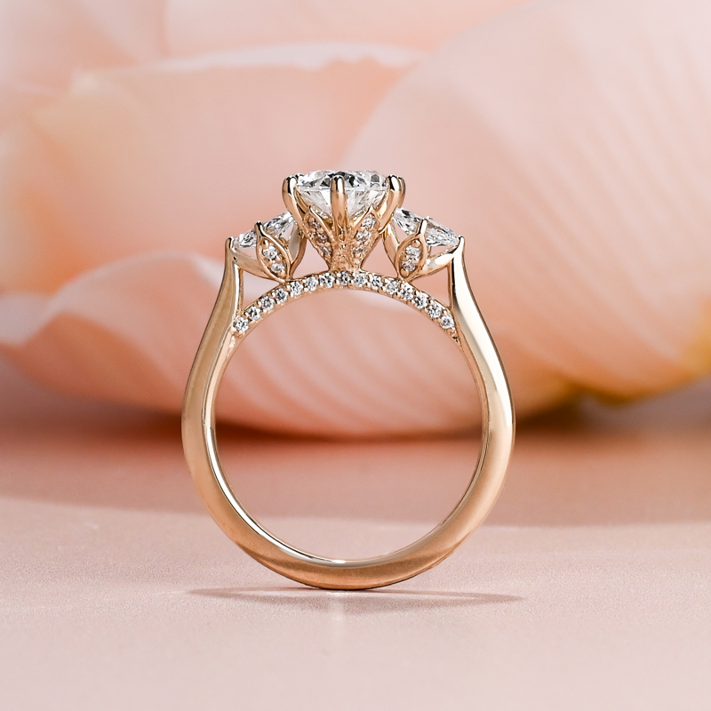 Custom Lotus Three Stone Oval & Marquise