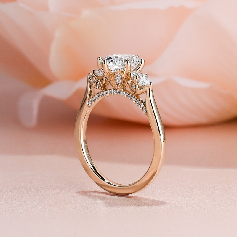 Custom Lotus Three Stone Oval & Marquise