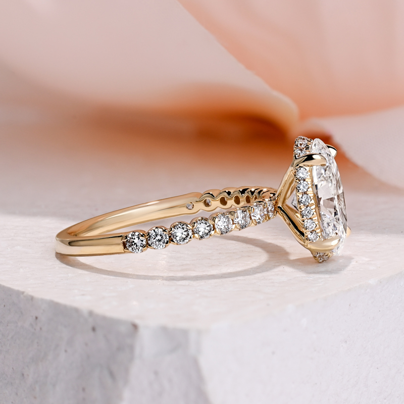 Custom Yellow Gold 1-3/4ct Oval Diamond Halo Engagement Ring