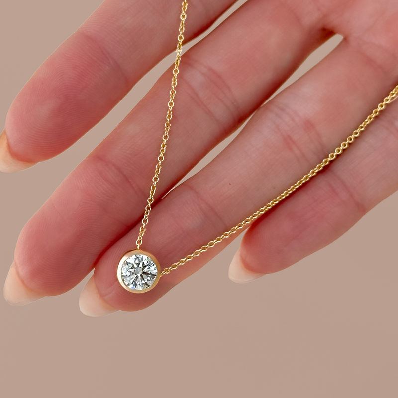 Yellow Gold Round 1ct Lab Grown Diamond Bezel Set Solitaire Pendant