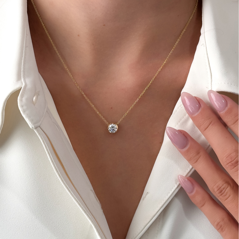 Yellow Gold Round 1ct Lab Grown Diamond Bezel Set Solitaire Pendant