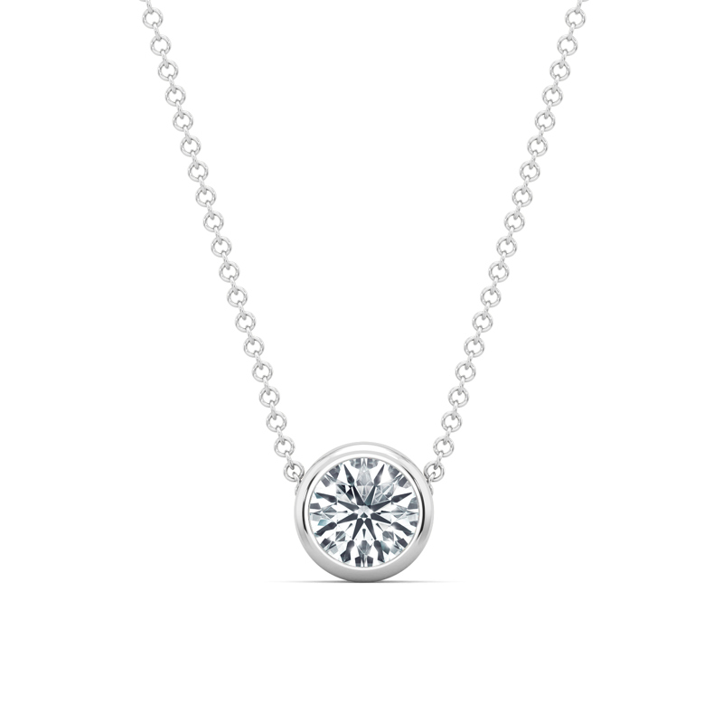 White Gold Round 1ct Lab Grown Diamond Bezel Set Solitaire Pendant