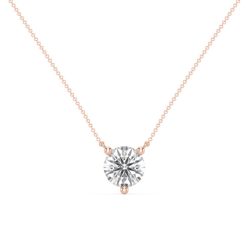 Rose Gold Three Prong 1ct Lab Grown Diamond Solitaire Stationary Pendant