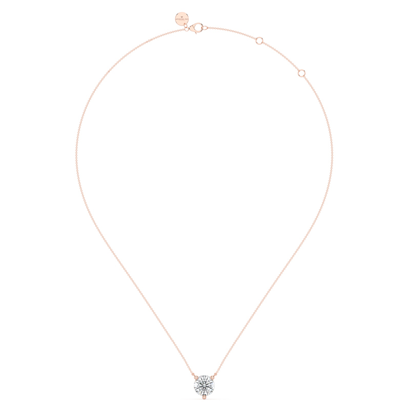 Rose Gold Three Prong 1ct Lab Grown Diamond Solitaire Stationary Pendant