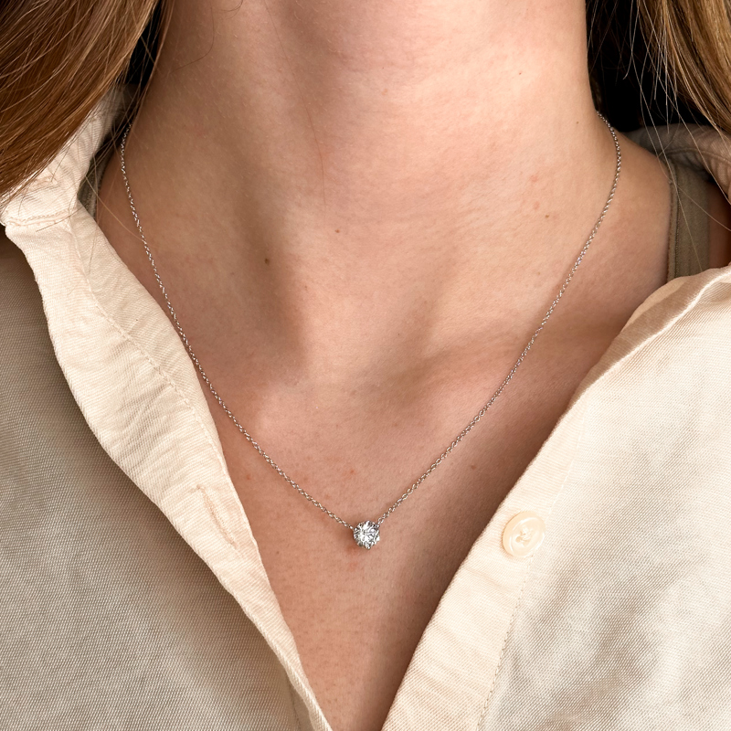 Rose Gold Three Prong 1ct Lab Grown Diamond Solitaire Stationary Pendant