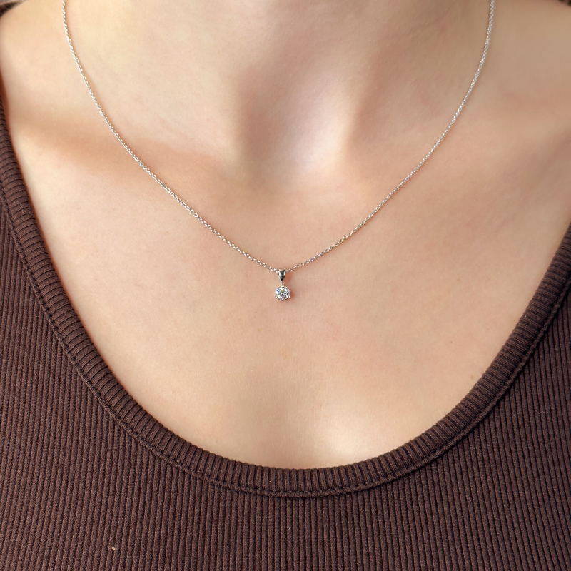 White Gold Three Prong 1/5ctw Lab Grown Diamond Solitaire Bail Pendant
