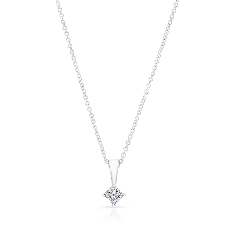 14K White Gold 1/4ct Kite Set Princess Cut Lab Grown Diamond Pendant