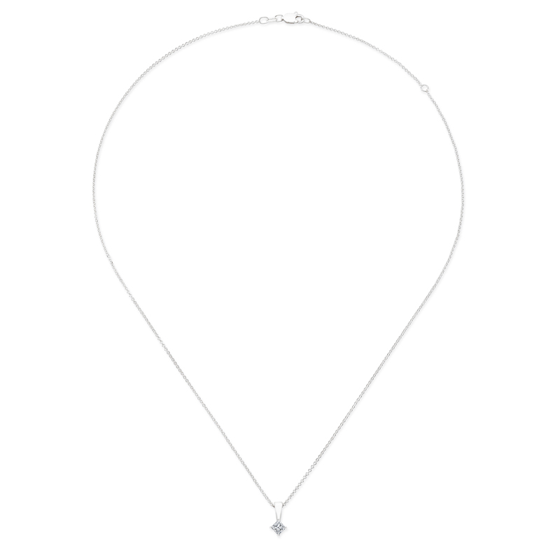 14K White Gold 1/4ct Kite Set Princess Cut Lab Grown Diamond Pendant