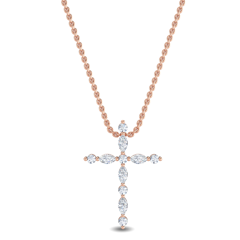 Rose Gold Floating Marquise Round Lab Grown Diamond Cross (1/5ctw)