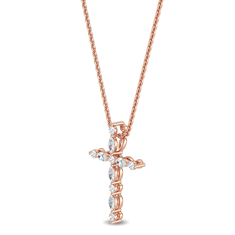 Rose Gold Floating Marquise Round Lab Grown Diamond Cross (1/5ctw)