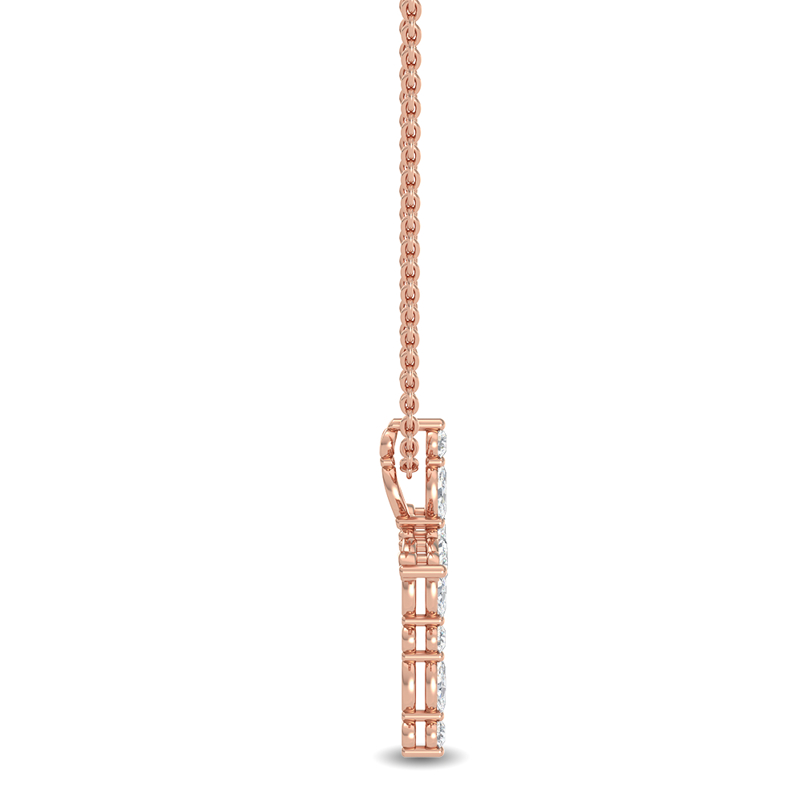 Rose Gold Floating Marquise Round Lab Grown Diamond Cross (1/5ctw)