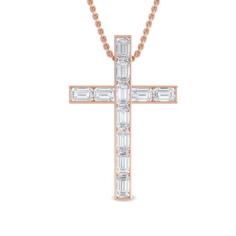 Rose Gold Modern Emerald Lab Grown Diamond Cross (5/8ctw)
