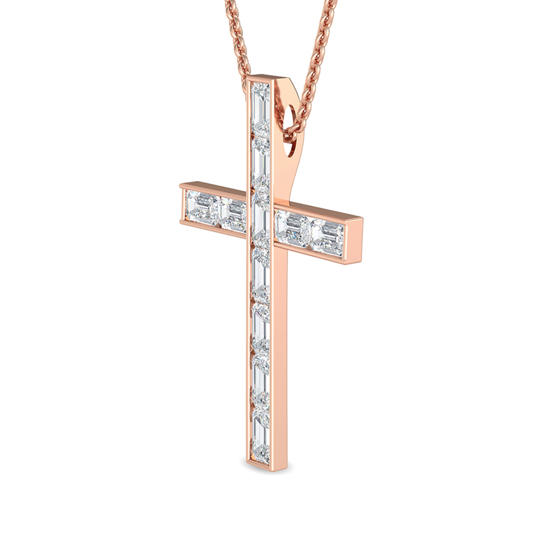 Rose Gold Modern Emerald Lab Grown Diamond Cross (5/8ctw)