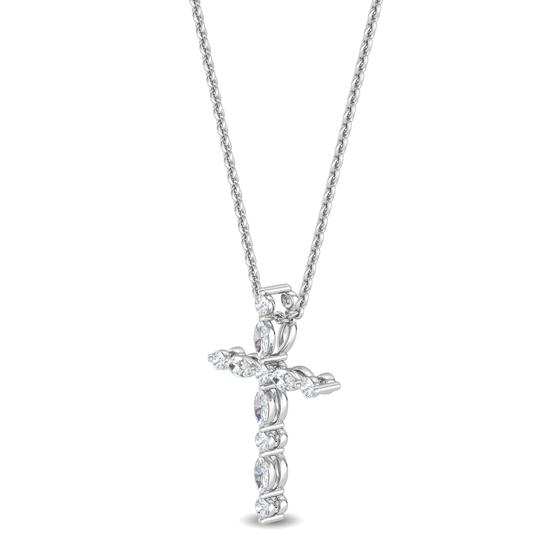 White Gold Floating Marquise Round Lab Grown Diamond Cross (1/5ctw)