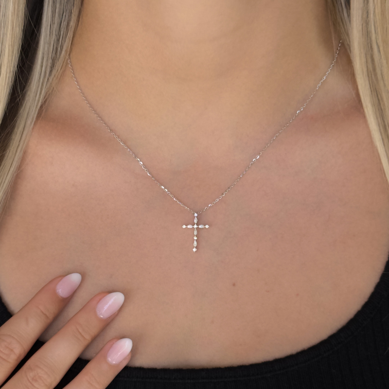 Rose Gold Floating Marquise Round Lab Grown Diamond Cross (1/5ctw)