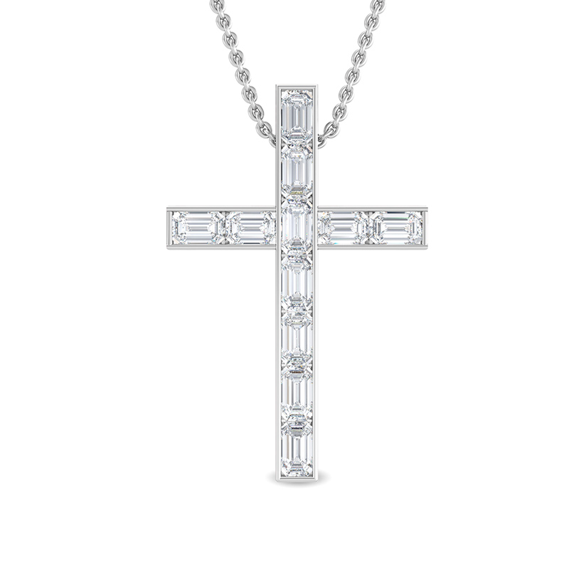 White Gold Modern Emerald Lab Grown Diamond Cross (5/8ctw)