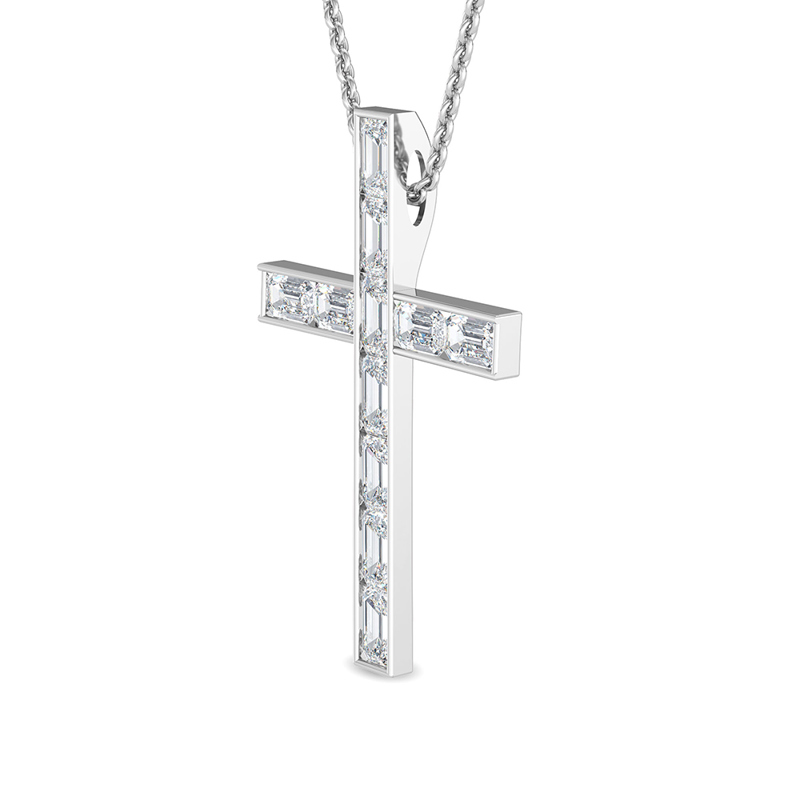 White Gold Modern Emerald Lab Grown Diamond Cross (5/8ctw)