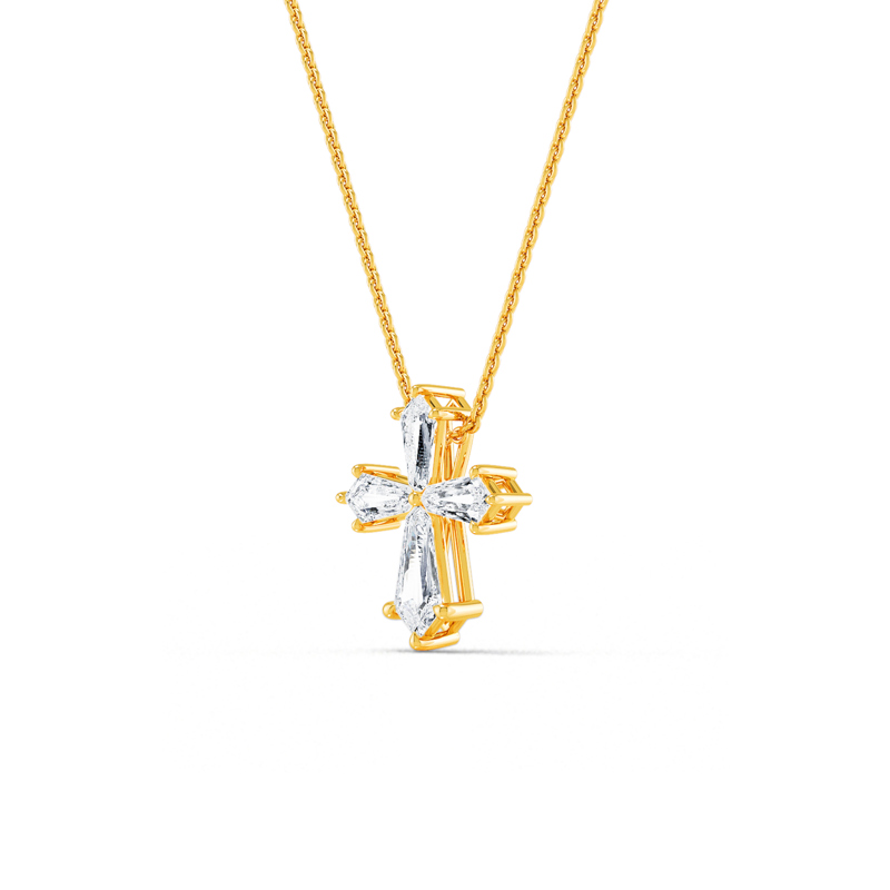 Yellow Gold Kite Lab Grown Diamond Cross Pendant (1ctw)
