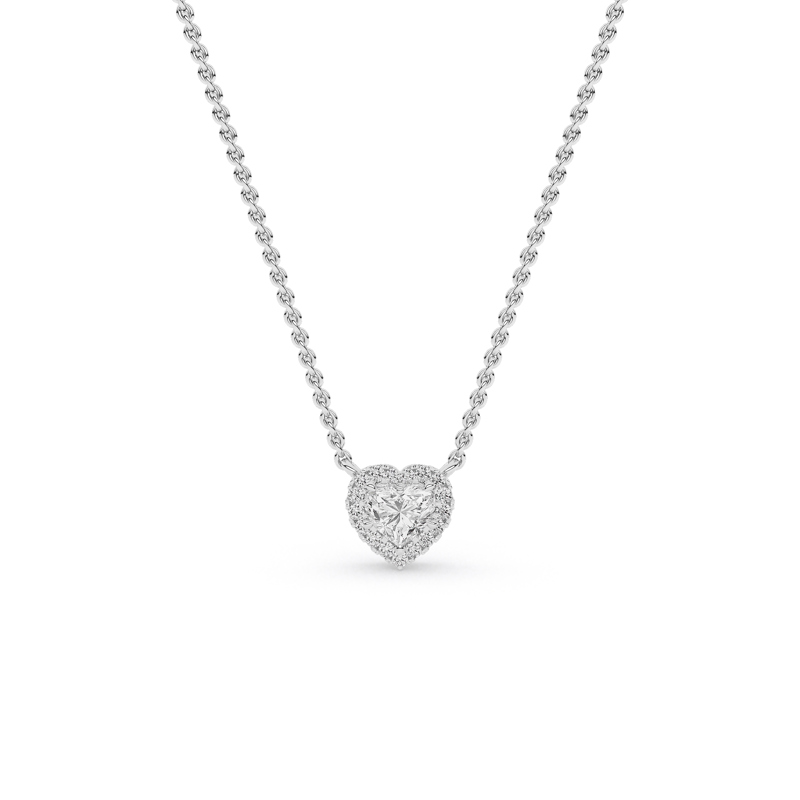 Sterling Silver 1/2ctw Lab Grown Diamond Halo Heart Pendant