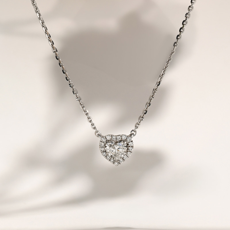 Sterling Silver 1/2ctw Lab Grown Diamond Halo Heart Pendant
