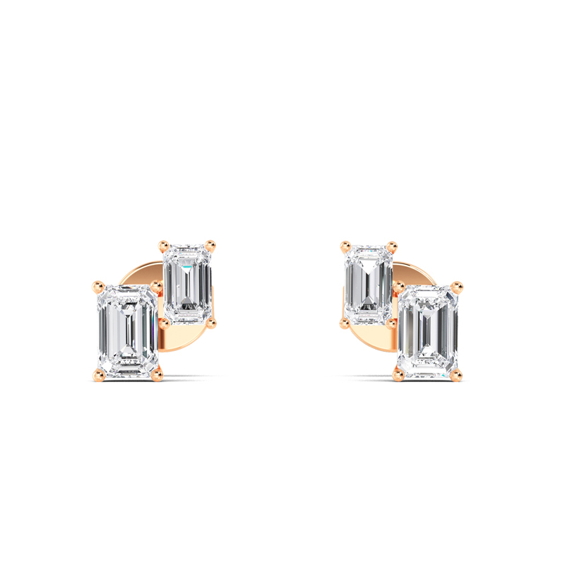 Rose Gold Two Emerald Lab Grown Diamond Earrings (1 1/2ctw)