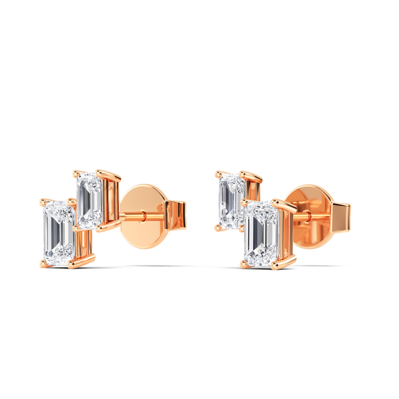 Rose Gold Two Emerald Lab Grown Diamond Earrings (1 1/2ctw)