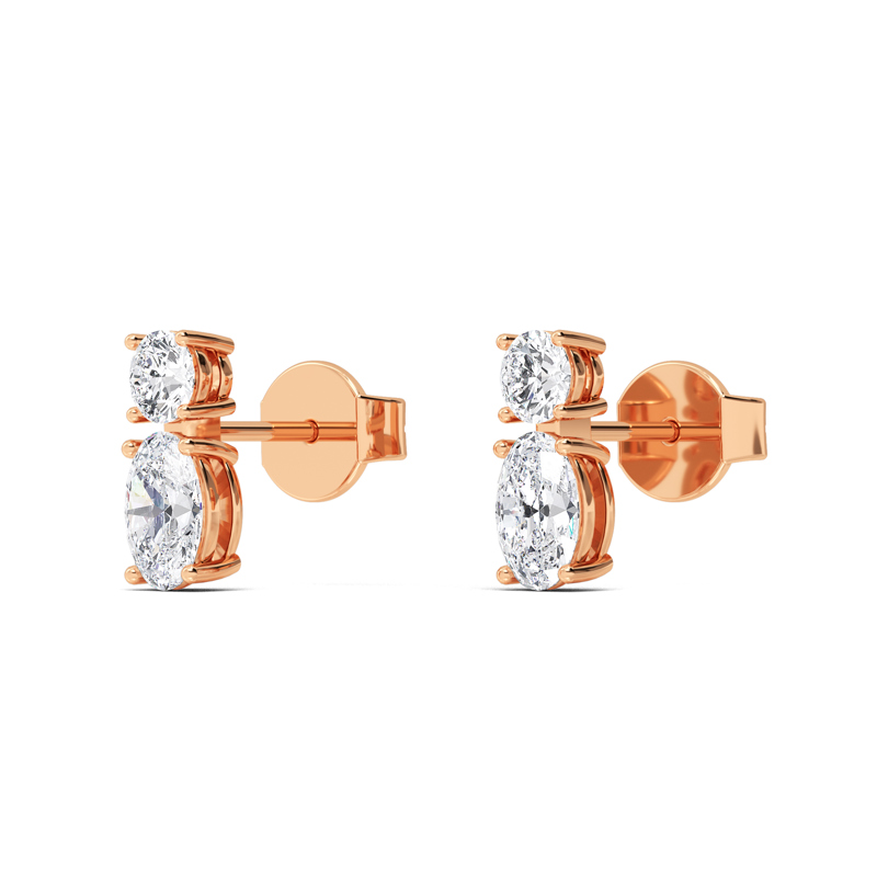 Rose Gold Oval & Round Lab Grown Diamond Earrings (1 1/2ctw)