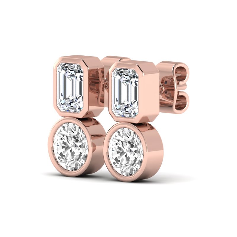 Rose Gold Emerald & Round Bezel Drop (4ctw)